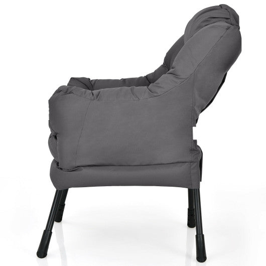 Modern Polyester Fabric Lazy Chair with Steel Frame and Side Pocket-Gray