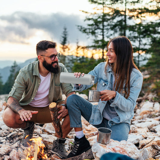 22 Oz Double-walled Insulated Stainless Steel Water Bottle with 2 Lids and Straw-Gray