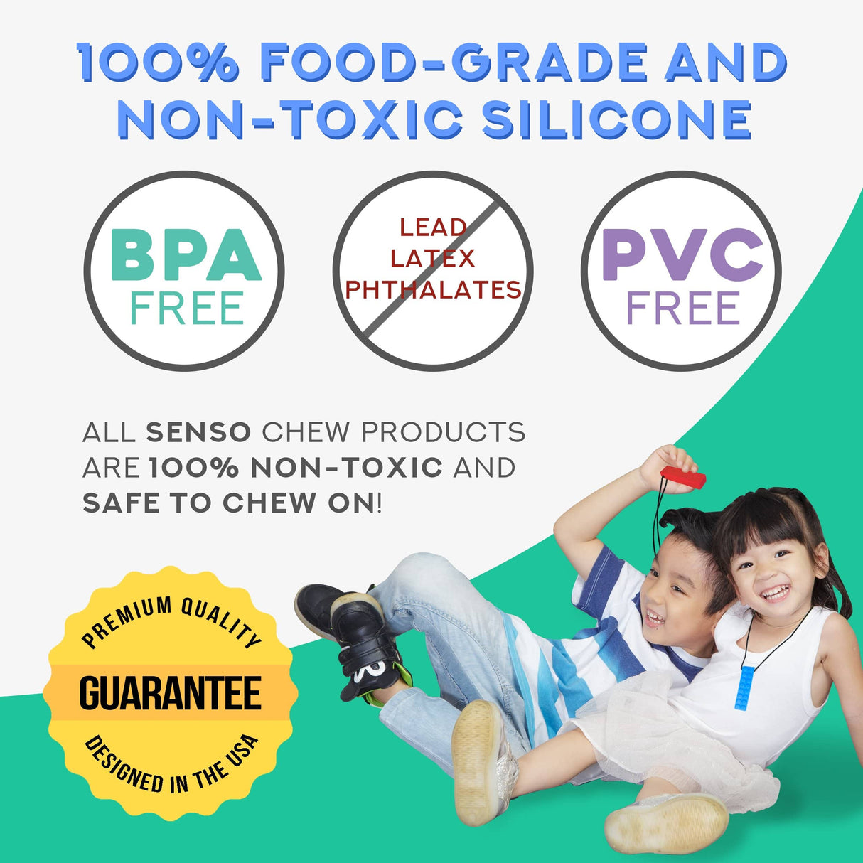 Sensory Brick Chew Necklace - Includes Bonus Pencil Topper by Senso Minds