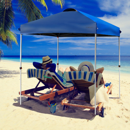 6.6 x 6.6 Feet Outdoor Pop Up Camping Canopy Tent with Roller Bag-Blue