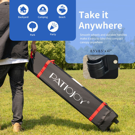 6.6 x 6.6 Feet Outdoor Pop Up Camping Canopy Tent with Roller Bag-Blue