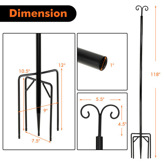 String Light Poles 2 Pack Outdoor Metal Poles with Top Arc Hook and 5-Prong Base-10 ft