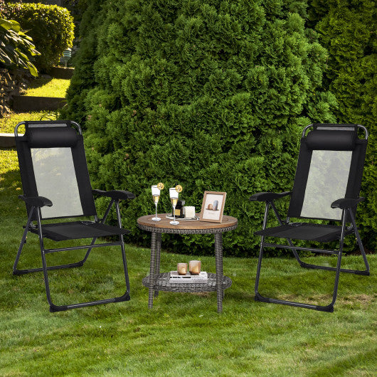 2 Pieces Patio Adjustable Folding Recliner Chairs with 7 Level Adjustable Backrest-Black