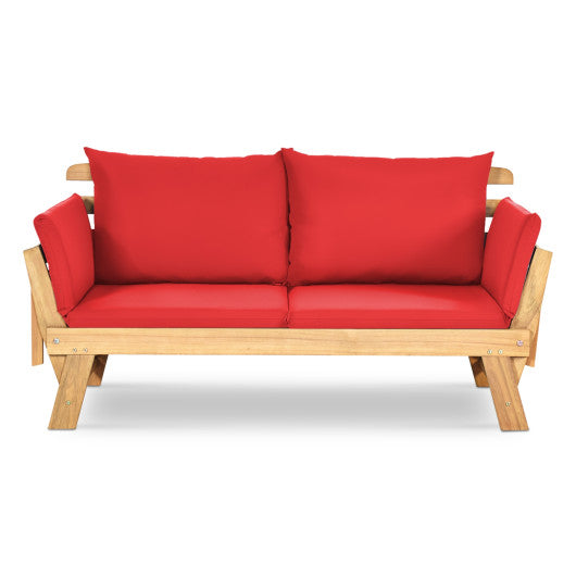 Adjustable Patio Convertible Sofa with Thick Cushion -Red
