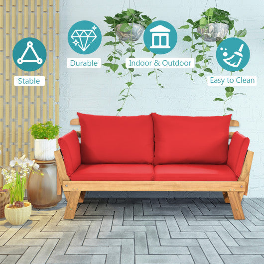 Adjustable Patio Convertible Sofa with Thick Cushion -Red