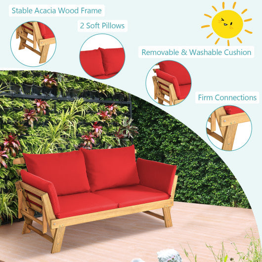 Adjustable Patio Convertible Sofa with Thick Cushion -Red