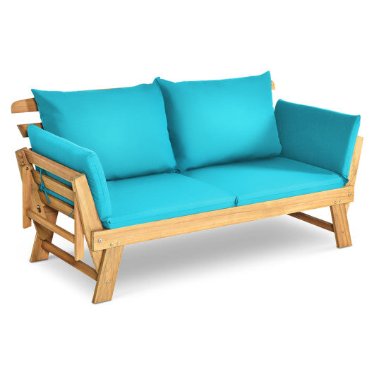 Adjustable Patio Convertible Sofa with Thick Cushion-Turquoise