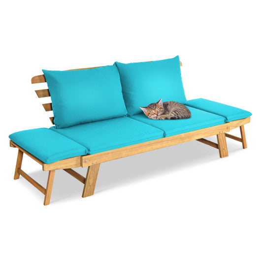 Adjustable Patio Convertible Sofa with Thick Cushion-Turquoise