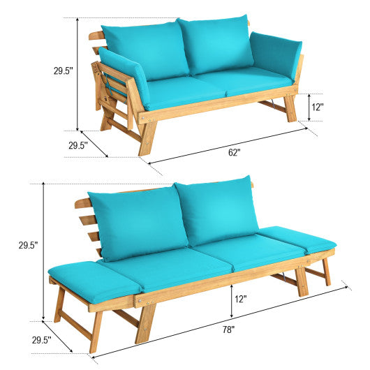 Adjustable Patio Convertible Sofa with Thick Cushion-Turquoise
