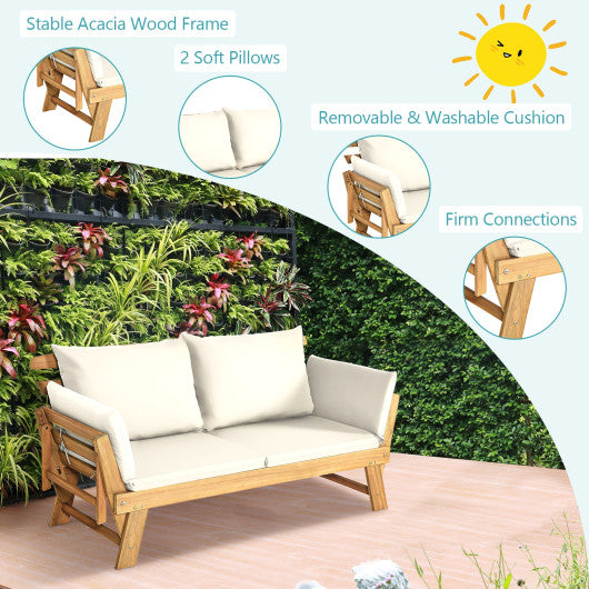 Adjustable Patio Convertible Sofa with Thick Cushion-White