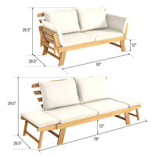 Adjustable Patio Convertible Sofa with Thick Cushion-White