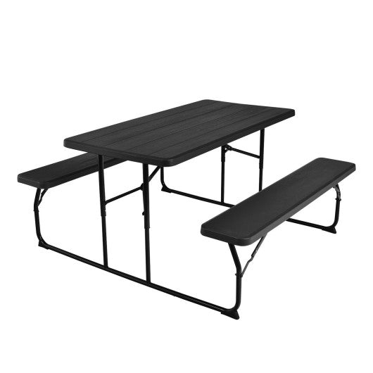 Indoor and Outdoor Folding Picnic Table Bench Set with Wood-like Texture-Black