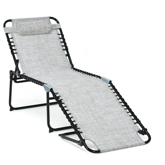 Foldable Recline Lounge Chair with Adjustable Backrest and Footrest-Gray