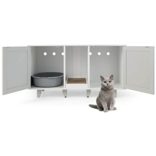 Patented 2-Door Cat Litter Box Enclosure with Winding Entry and Scratching Board-Gray