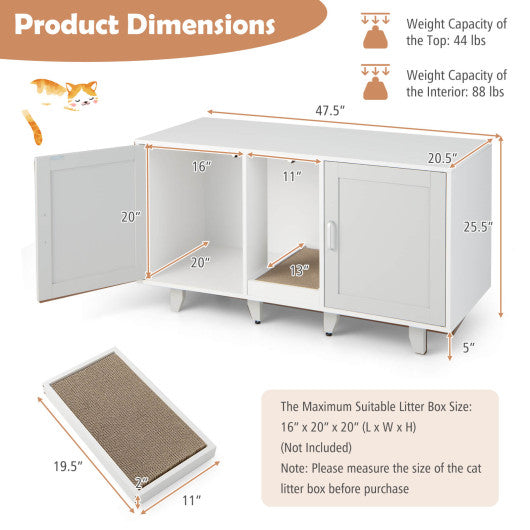 Patented 2-Door Cat Litter Box Enclosure with Winding Entry and Scratching Board-Gray