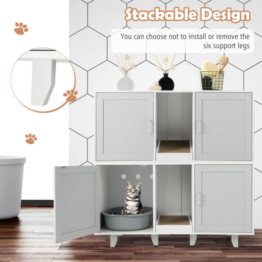 Patented 2-Door Cat Litter Box Enclosure with Winding Entry and Scratching Board-Gray