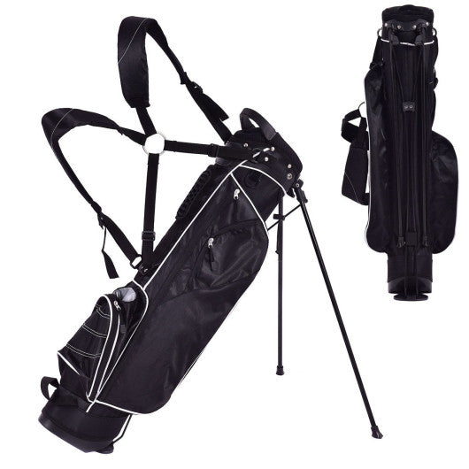 Golf Stand Cart Bag with 4 Way Divider Carry Organizer Pockets-Black