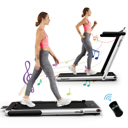 2.25HP 2 in 1 Folding Treadmill with APP Speaker Remote Control-Silver