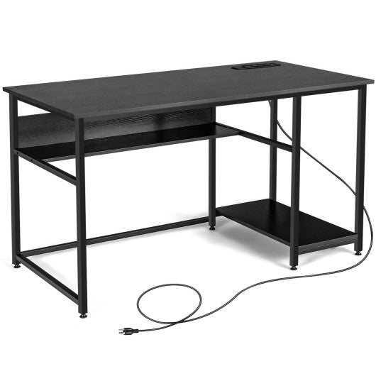 55 Inch Computer Desk with Power Outlets and USB Ports for Home and Office-Black
