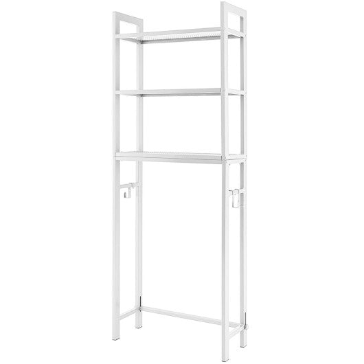 Over-The-Toilet Storage Shelf Space Saving Metal Bathroom Organizer Hooks-White