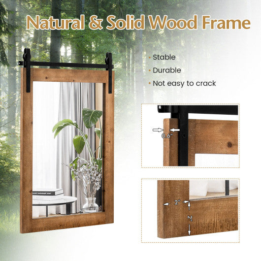 30 x 22 Inch Wall Mount Mirror with Wood Frame-Brown