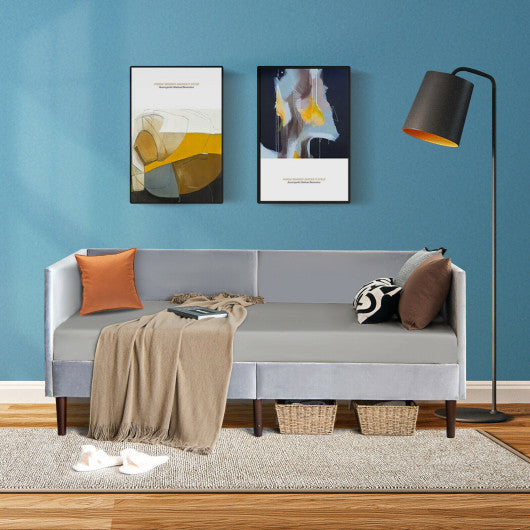 Twin Size Daybed Frame with Sturdy Wooden Slat Support-Gray