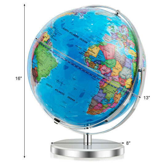 13" Illuminated World Globe 720° Rotating Map with LED Light