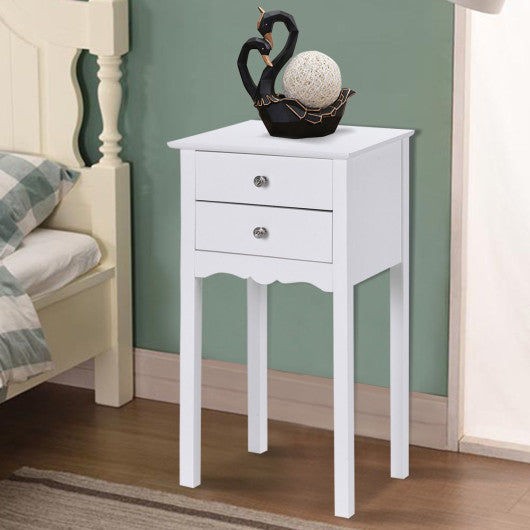 Side Table End Accent Table with 2 Drawers-White