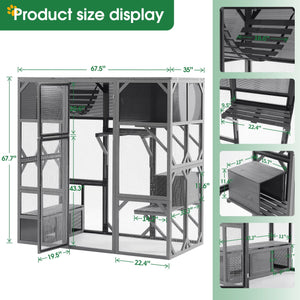 Couch.com Outdoor Wooden Cat House Catio Enclosure With Super Large Enter Door Cat Kennel With Bouncy Bridge, Platforms And Small Houses Walk In Kitten Cage With Sunshine Board Dark Gray by Couch.com