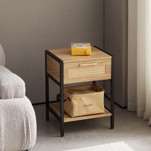 15.74" Rattan End Table With Drawer, Modern Nightstand, Metal Legs, Side Table For Living Room, Bedroom by Couch.com