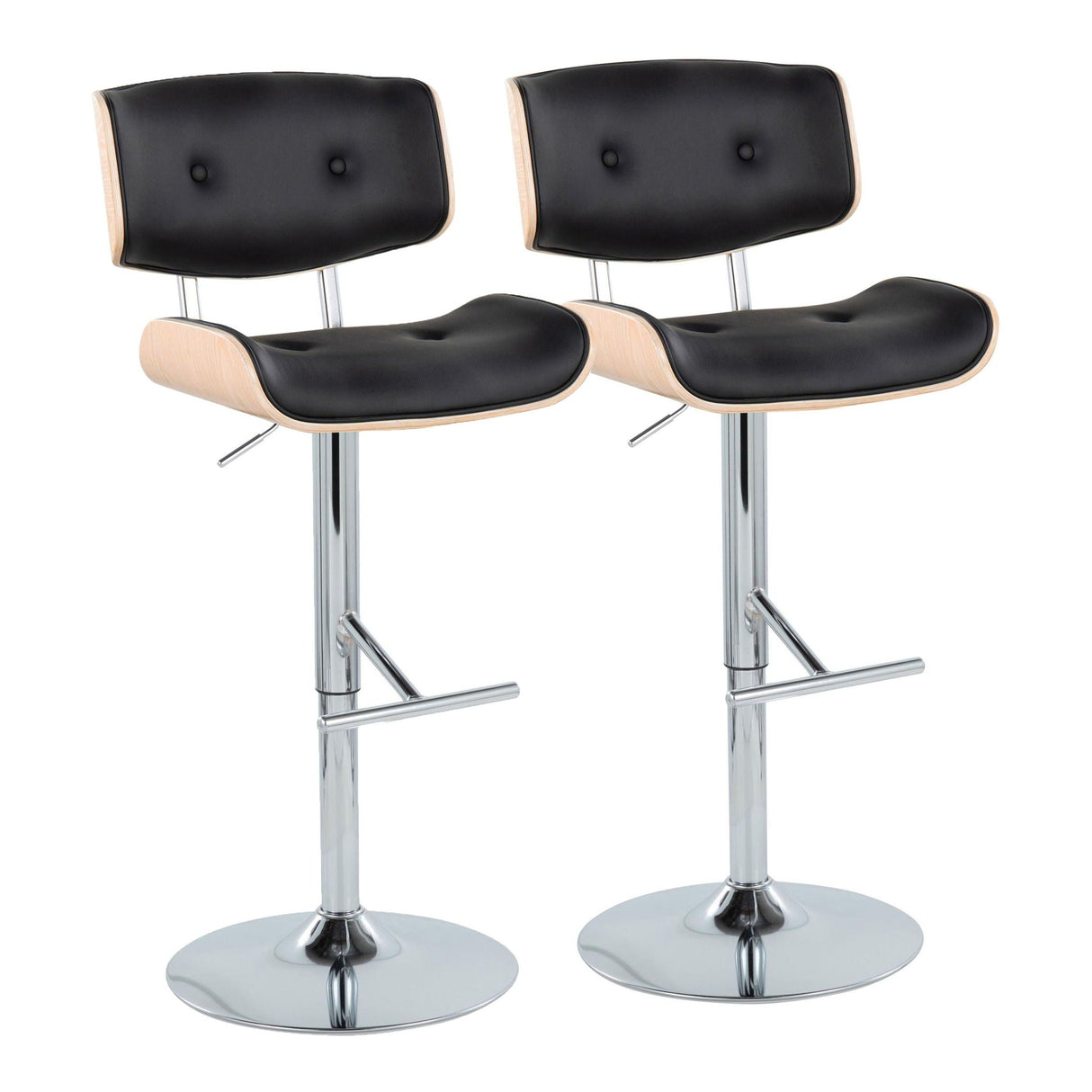 Lombardi - Contemporary Adjustable Barstool With Swivel With Straight T Footrest (Set of 2) by Couch.com