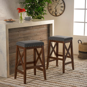 Upholstered Bar Stool With Nailhead Trim And X Frame Design (Set of 2) - Charcoal by Couch.com