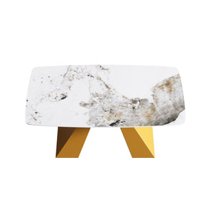 63" Modern Artificial Stone Pandora White Curved Metal Leg Dining Table, 6 People - Antique White / Gold by Couch.com