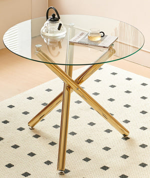 Dining Table With Metal Leg And Glass, Modern Space Saving Kitchen Table For Living Room - Golden by Couch.com