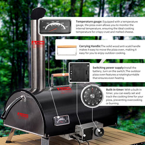 Pizza Oven Outdoor 12" Automatic Rotatable Pizza Ovens Portable Stainless Steel Wood Fired Pizza Oven Pizza Maker With Built-In Thermometer Pizza Cutter Carry Bag by Couch.com