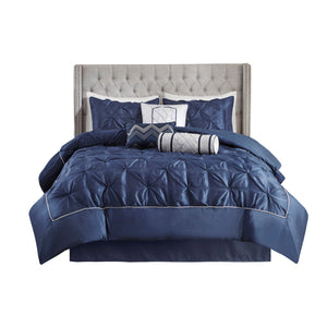 7 Piece Tufted Comforter Set Navy California King