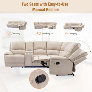 Modern Manual Reclining Living Room Furniture Set With USB Ports, Hidden Storage, Led Light Strip And 2 Cup Holders - Cream by Couch.com