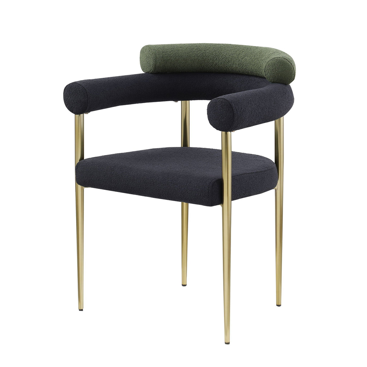 Dining Chairs (Set of 2), Mid-Century Modern Dining Chairs, Kitchen Dining Room Chairs, Round Boucle Backrest Sherpa Dining Chair With Brushed Bronze Metal Legs by Couch.com