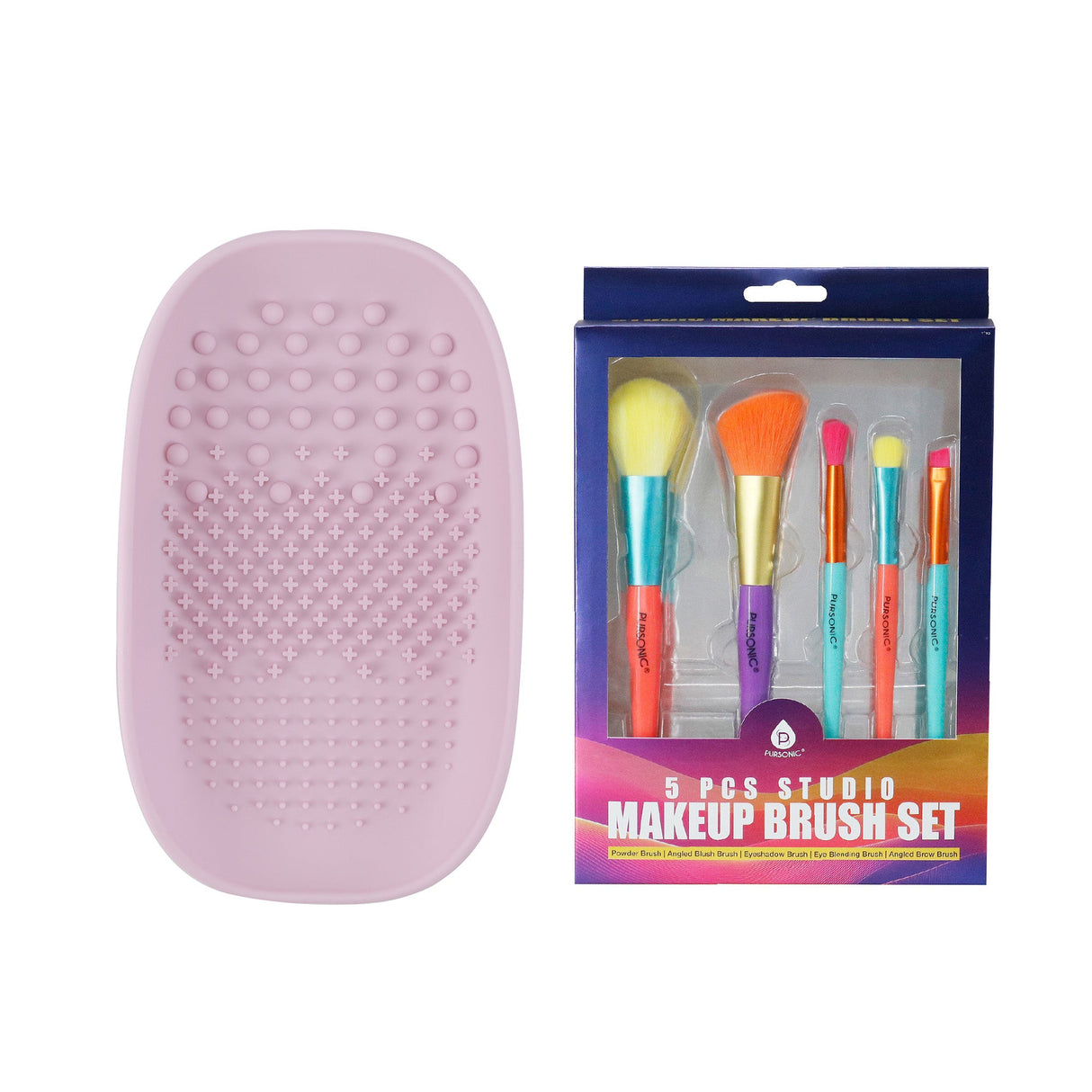 Studio Makeup Brush Set (5-Piece) & Silicone Beauty Brush Cleaning Tool