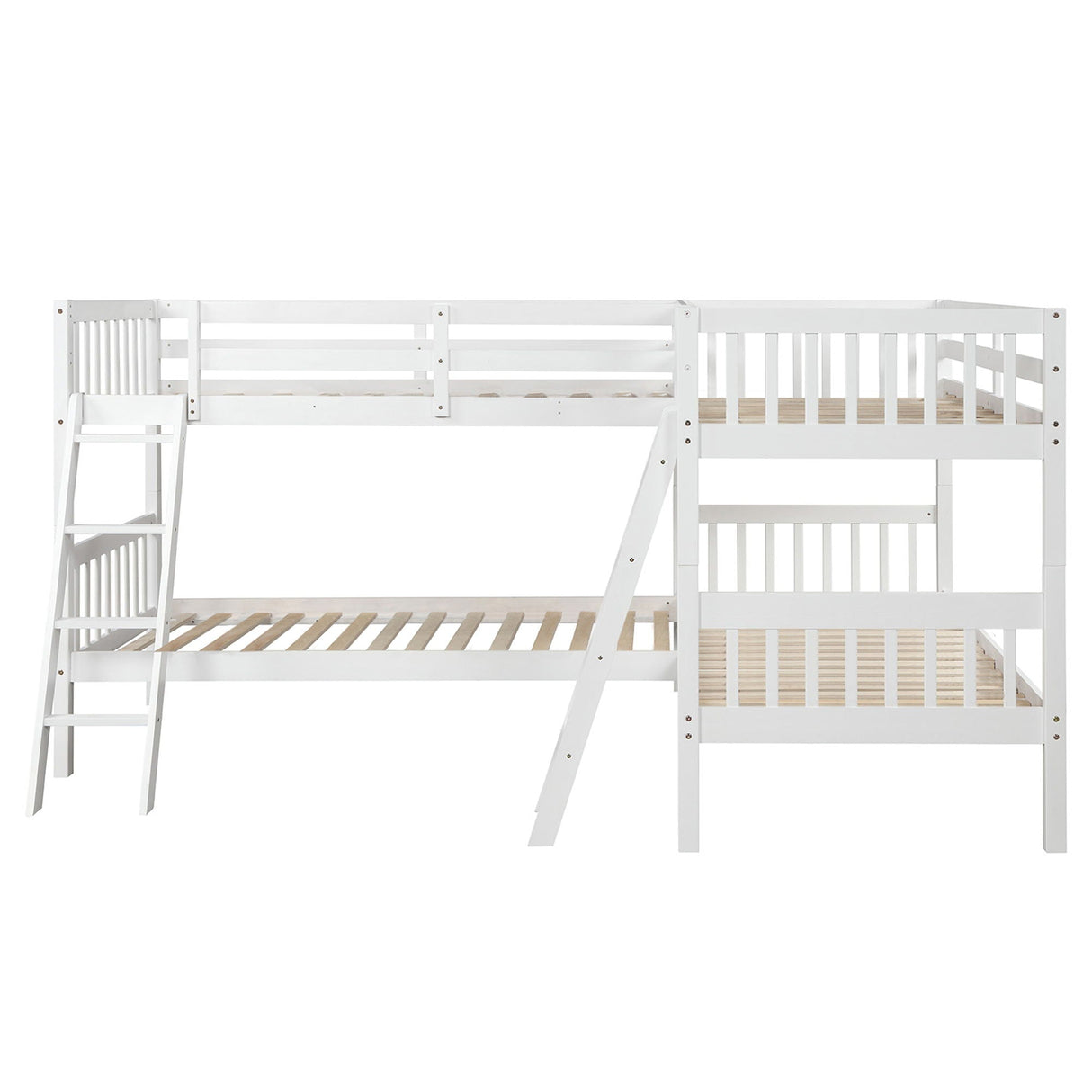 Twin L-Shaped Bunk Bed With Ladder - White by Couch.com