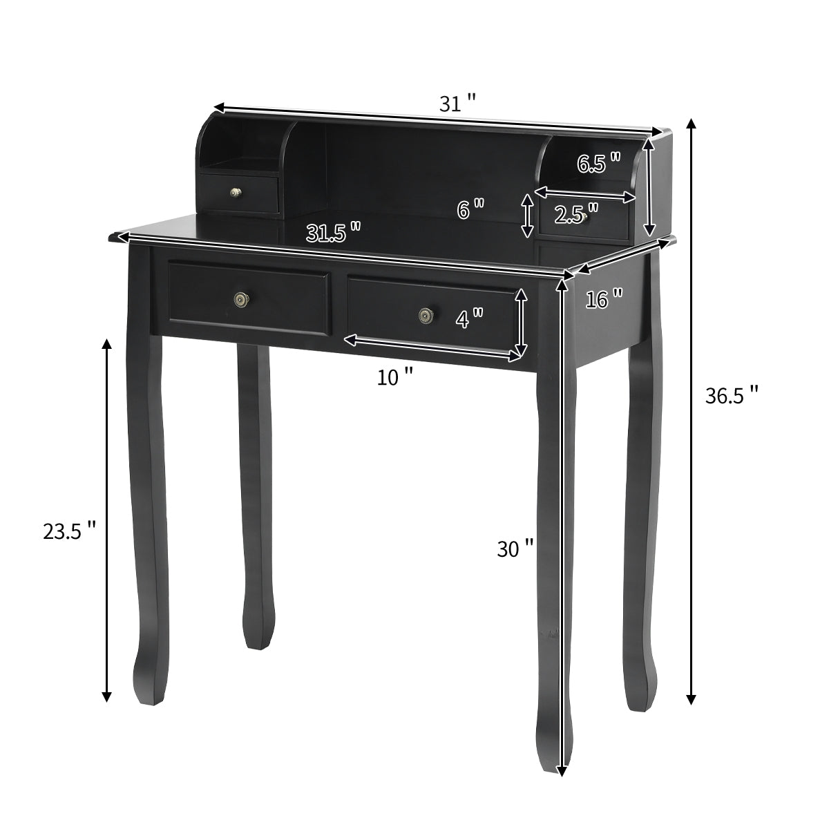 Writing Desk 2-Tier Vanity Desk Computer Desk with 4 Drawers-Black