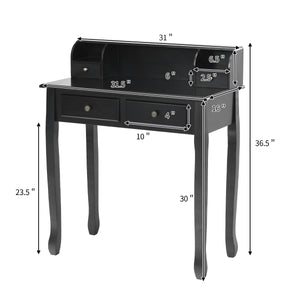 Writing Desk 2-Tier Vanity Desk Computer Desk with 4 Drawers-Black