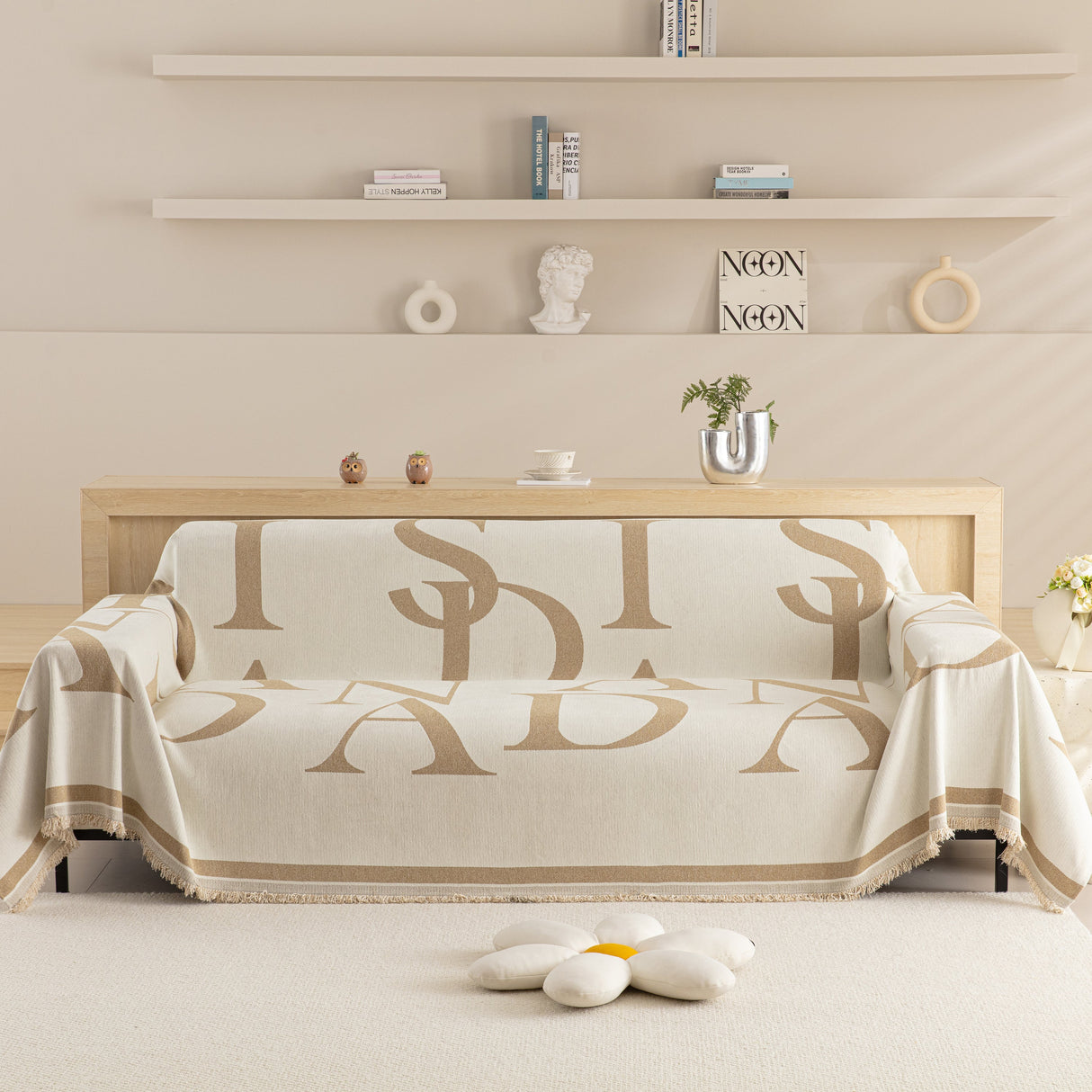 Chenille Jacquard Alphabet Sofa Blanket Cover, L Shape Sofa Cover, Reversible Couch Covers for Dogs