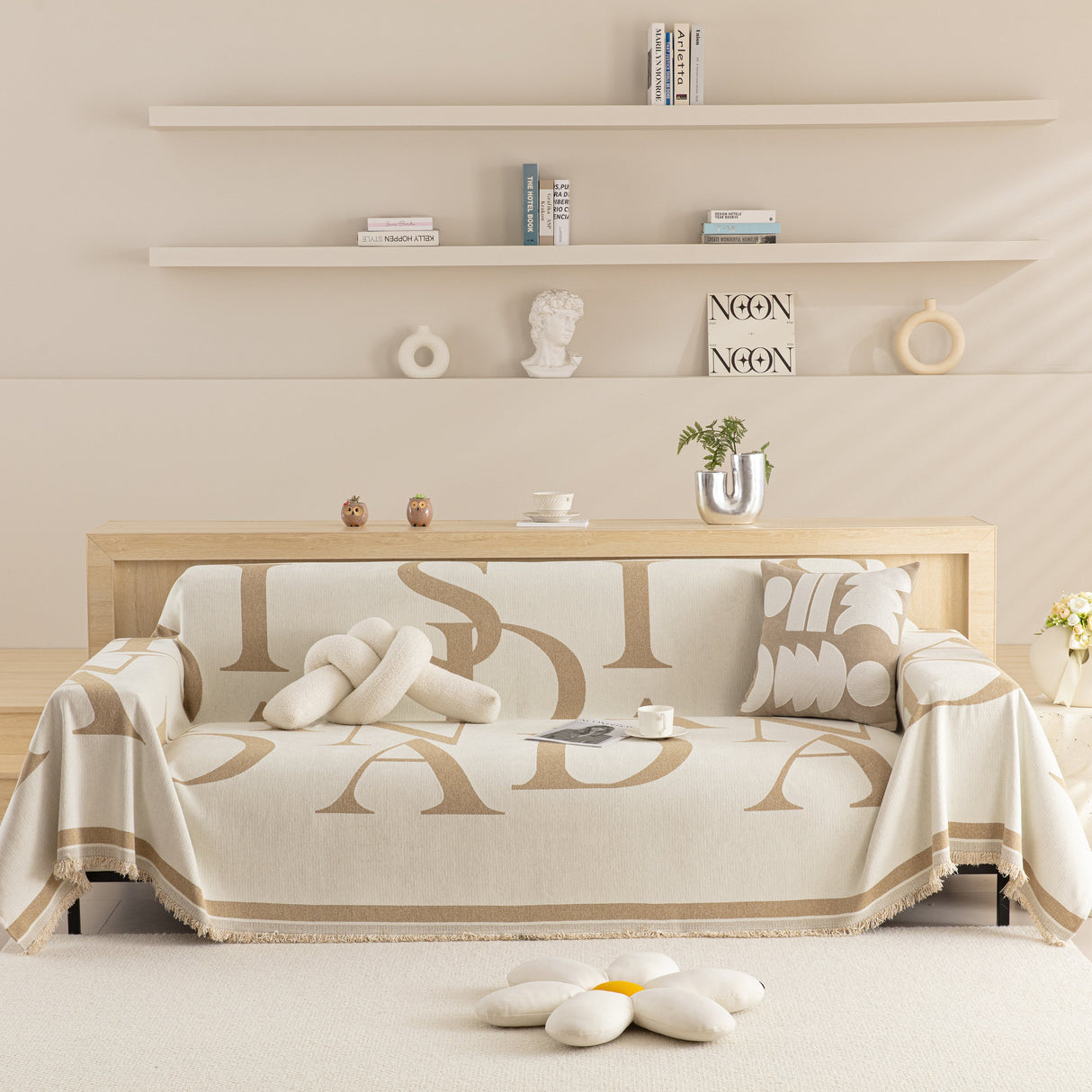 Chenille Jacquard Alphabet Sofa Blanket Cover, L Shape Sofa Cover, Reversible Couch Covers for Dogs