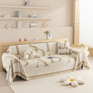 Chenille Jacquard Alphabet Sofa Blanket Cover, L Shape Sofa Cover, Reversible Couch Covers for Dogs