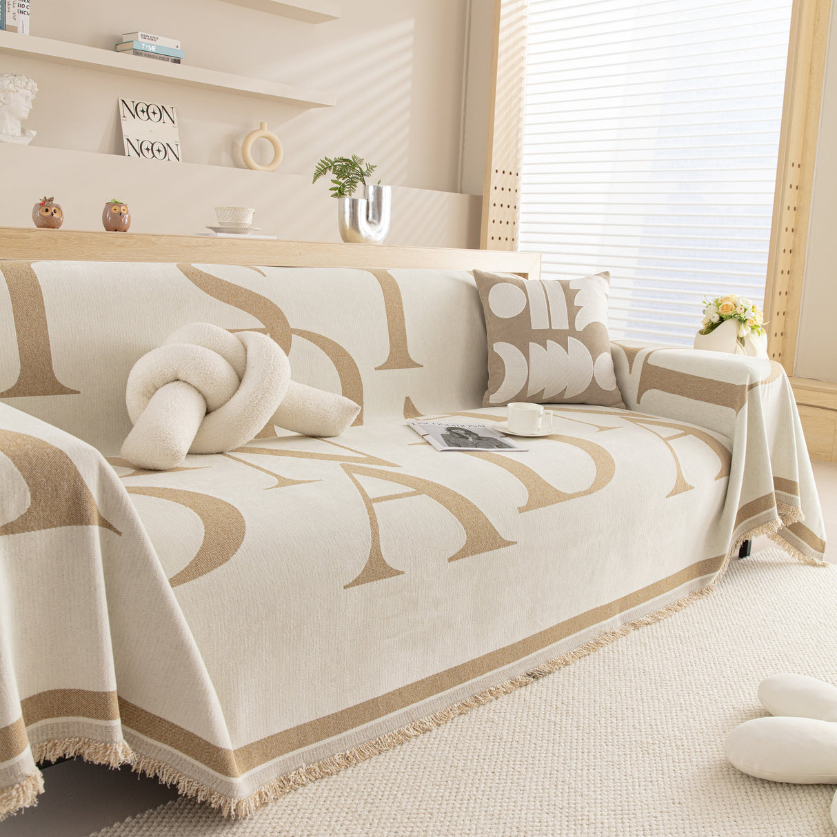 Chenille Jacquard Alphabet Sofa Blanket Cover, L Shape Sofa Cover, Reversible Couch Covers for Dogs