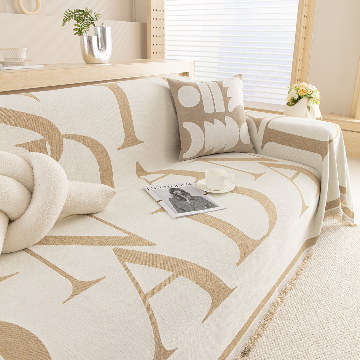 Chenille Jacquard Alphabet Sofa Blanket Cover, L Shape Sofa Cover, Reversible Couch Covers for Dogs