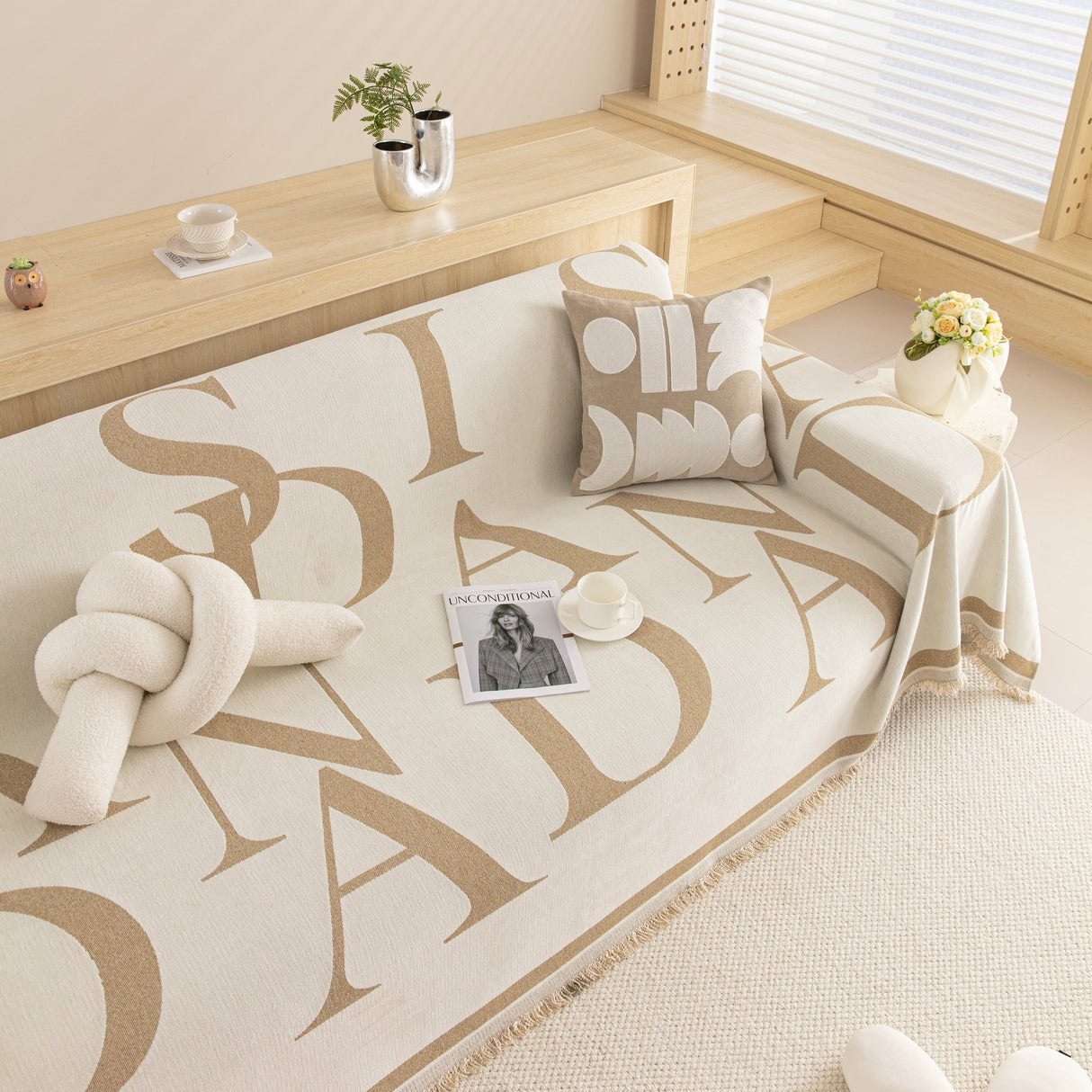 Chenille Jacquard Alphabet Sofa Blanket Cover, L Shape Sofa Cover, Reversible Couch Covers for Dogs