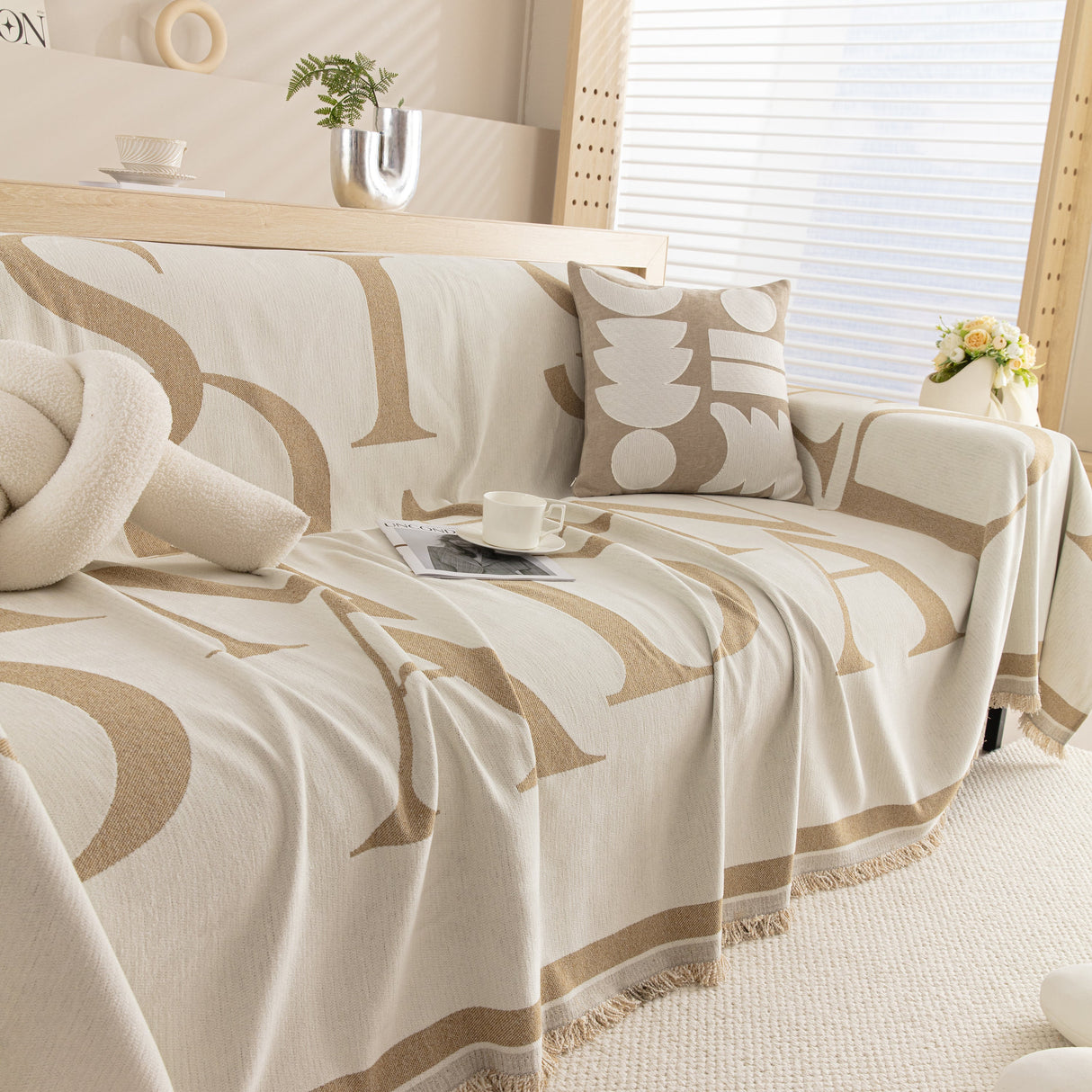 Chenille Jacquard Alphabet Sofa Blanket Cover, L Shape Sofa Cover, Reversible Couch Covers for Dogs