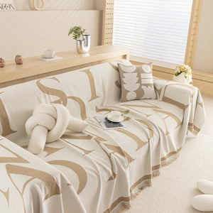 Chenille Jacquard Alphabet Sofa Blanket Cover, L Shape Sofa Cover, Reversible Couch Covers for Dogs